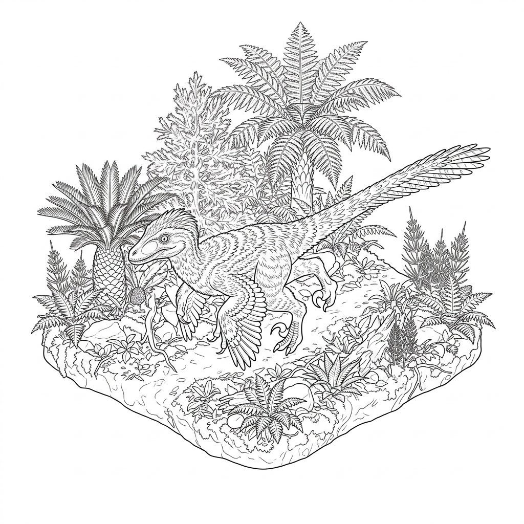 Deinonychus coloring-diorama